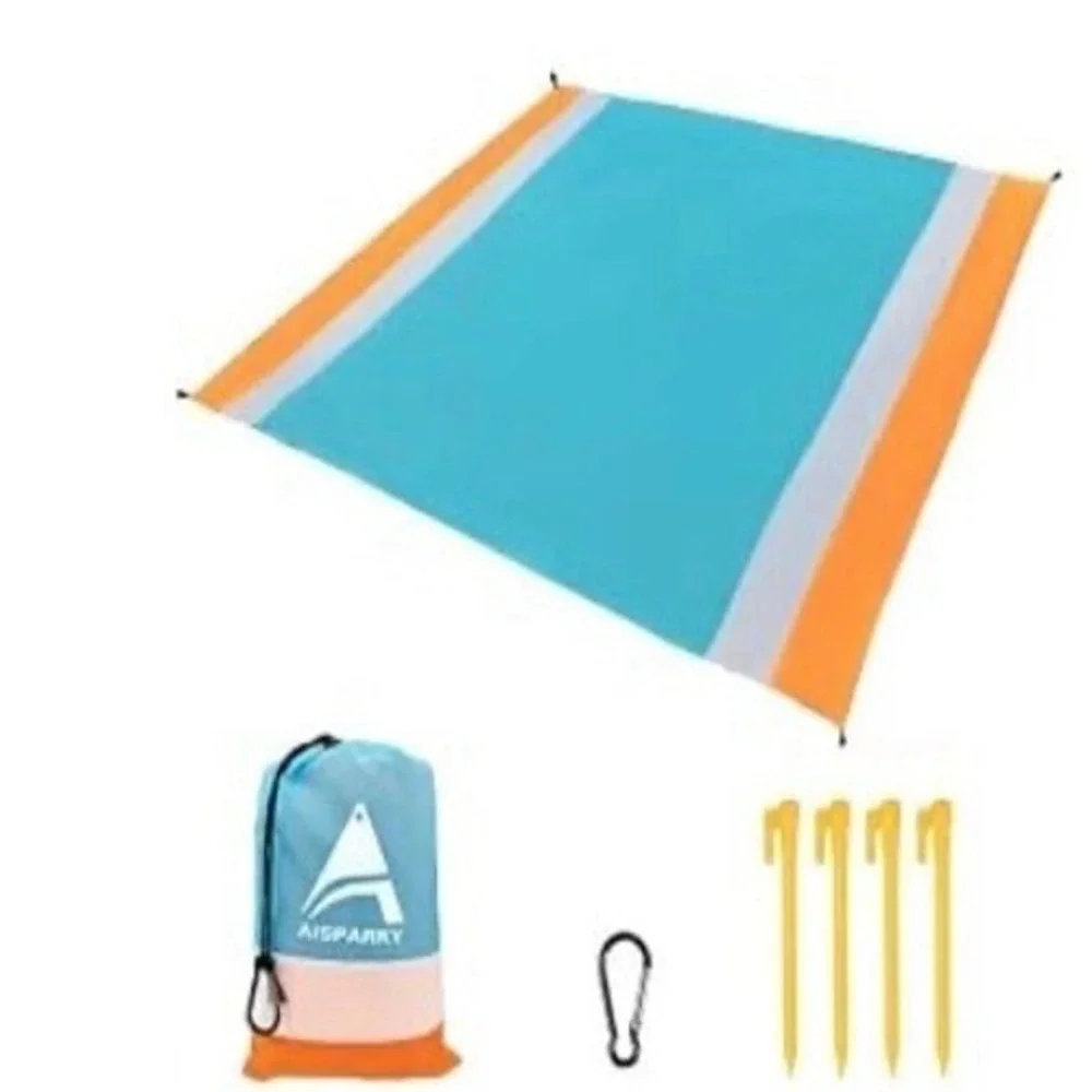 Aisparky Beach Blanket Blue Sandproof Portable Picnic Mat NO STAKES Travel Gear
